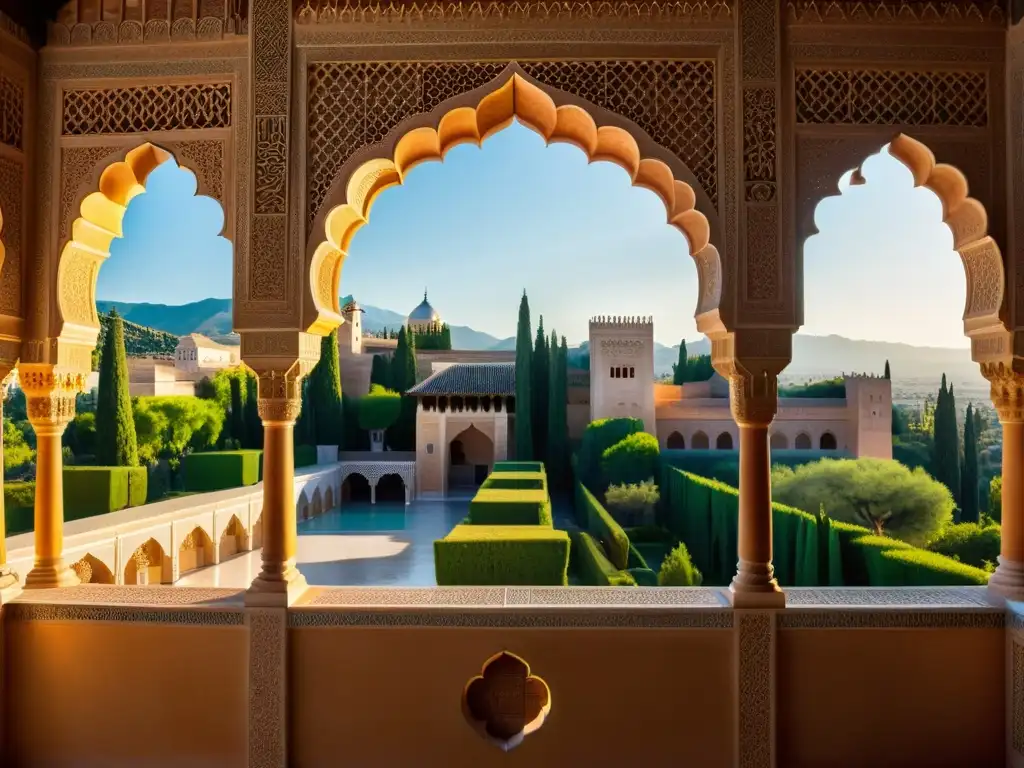 La Alhambra al atardecer muestra la preservación del patrimonio islámico en Europa con sus detalles arquitectónicos y cálida luz