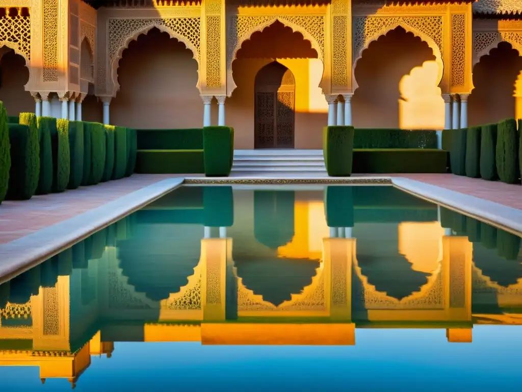 La Alhambra al atardecer, reflejada en el agua, evoca el legado poetas musulmanes península ibérica