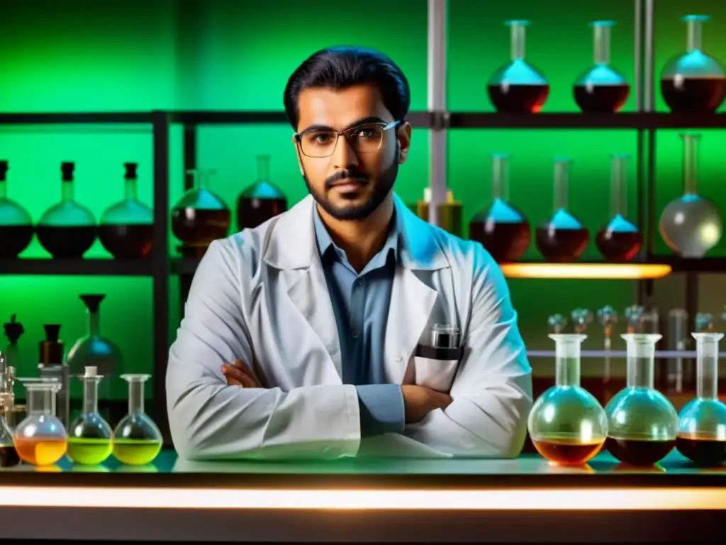 AlRazi en su laboratorio: Pasión por la química AlRazi en laboratorio histórico, realizando experimentos químicos