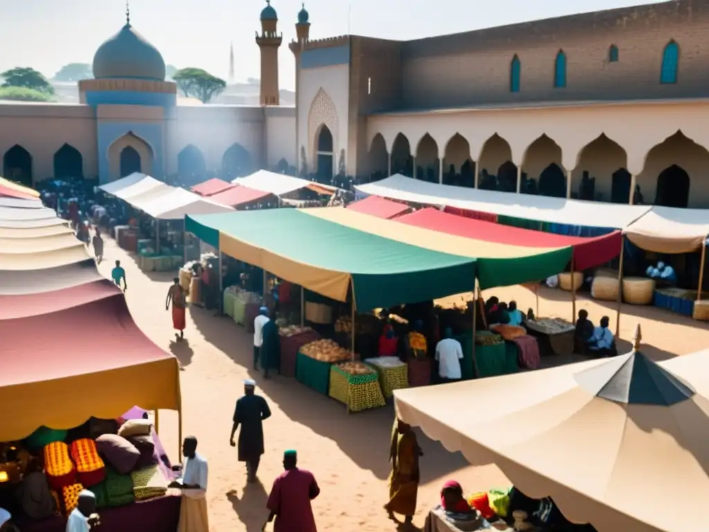 Un animado mercado en una ciudad africana, con diversidad religiosa y coexistencia pacífica