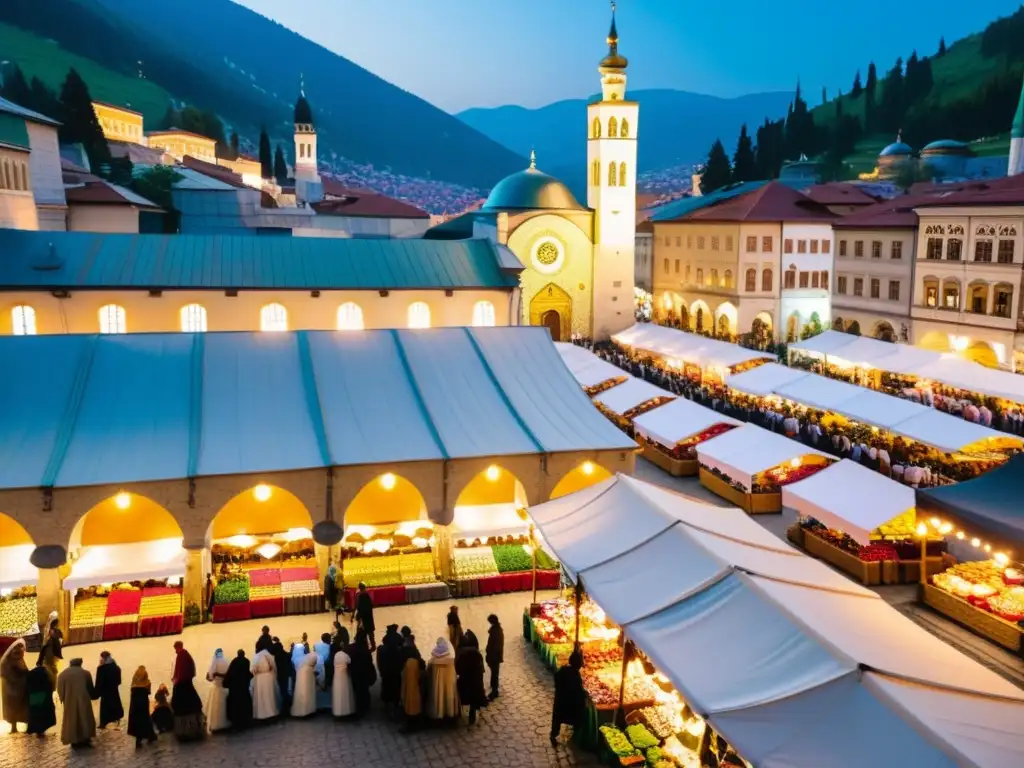 Un animado mercado en Sarajevo, con vendedores de textiles, productos frescos y artesanías