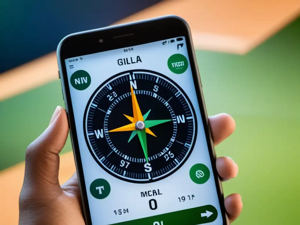 Una app de brújula digital muestra la dirección de Qibla con precisión en un smartphone, con un mapa detallado de fondo