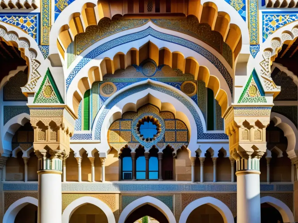 Restauración arquitectónica del legado islámico: Detalle de la Gran Mezquita de Córdoba, con su intrincada arquitectura y coloridos azulejos