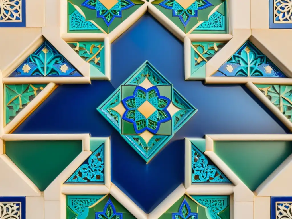 Arte cerámico islámico impacto mundial: Imagen detallada de estructura arquitectónica moderna adornada con azulejos islámicos coloridos y patrones geométricos