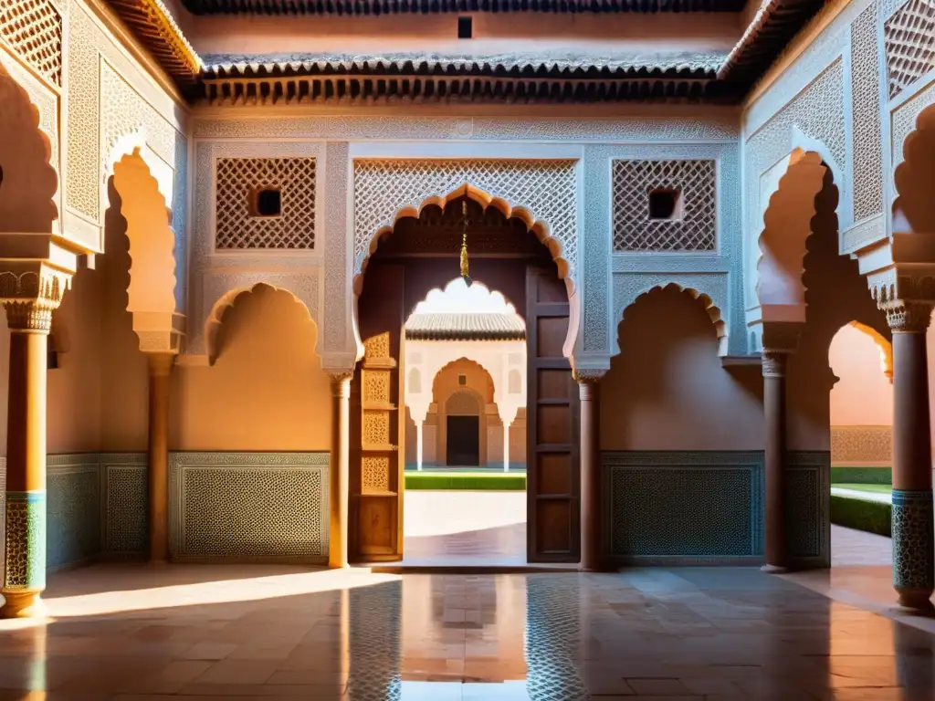 Arte islámico en las capitales: Courtyard de la Madrasa Ben Youssef en Marrakech, Marruecos