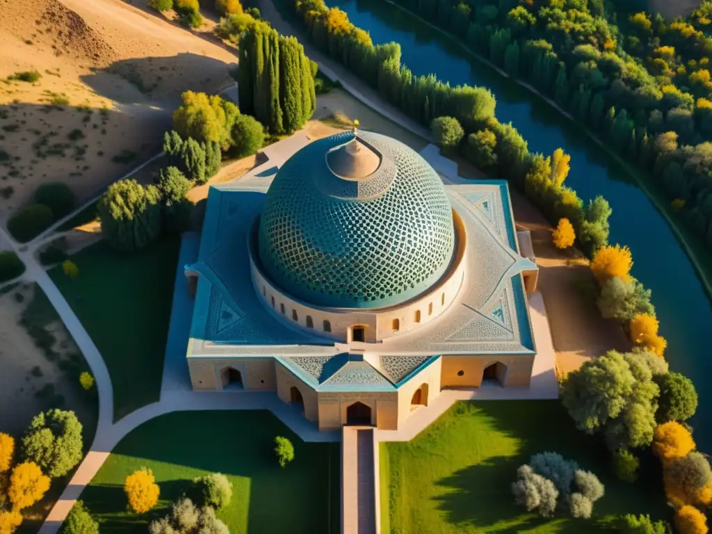 Astronomía islámica en Samarcanda: Detalle 8k del observatorio Ulugh Beg, bañado por la cálida luz del atardecer y rodeado de paisaje asiático