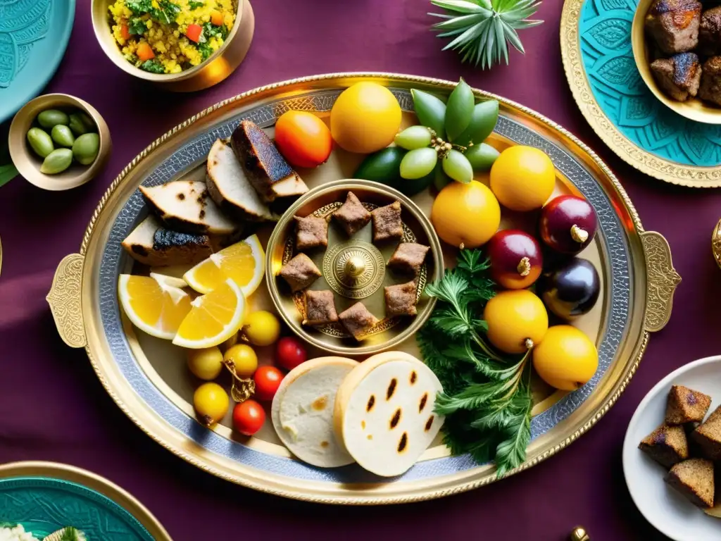 Un banquete tradicional del Medio Oriente con los platos preferidos de Mahoma, en un ambiente opulento al atardecer