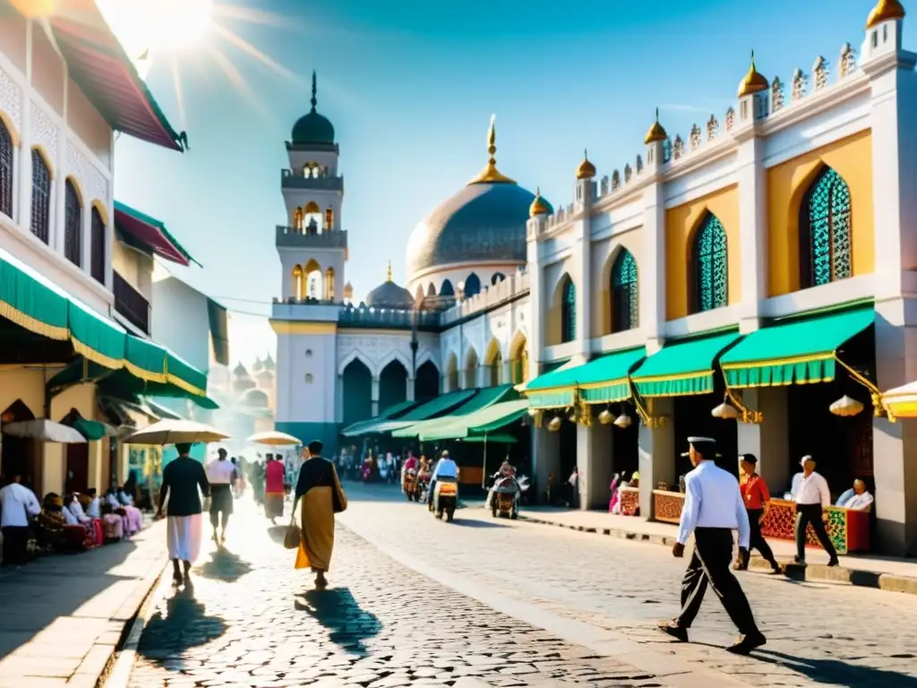 Una bulliciosa calle en una ciudad filipina con edificios tradicionales coloridos