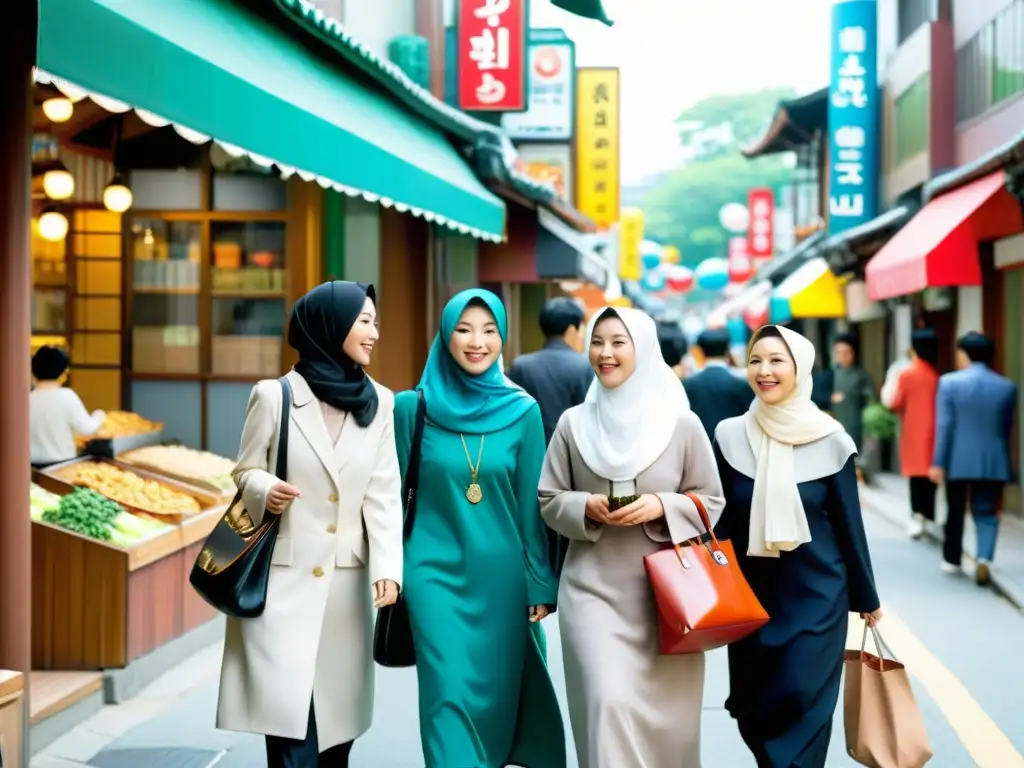 Una bulliciosa calle en Seúl, Corea del Sur, con una mezcla diversa de personas de diferentes culturas