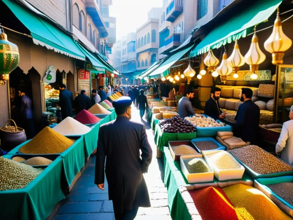 Descubre el bullicioso Gran Bazar de Teherán, con sus colores vibrantes y patrones intrincados, tiendas de especias, textiles y artesanías