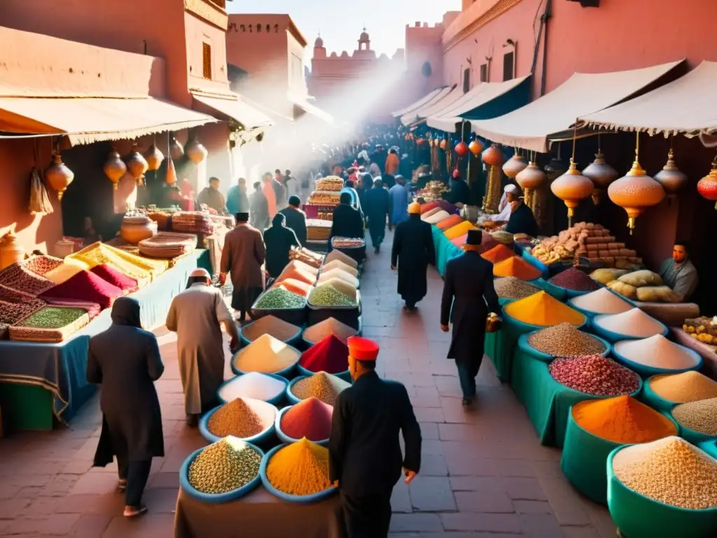 Un bullicioso mercado en Marrakech, Marruecos