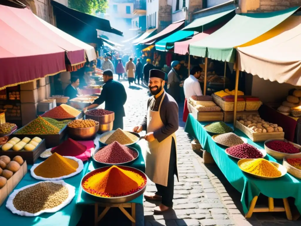 Un bullicioso mercado al aire libre lleno de colores, sabores y olores exóticos