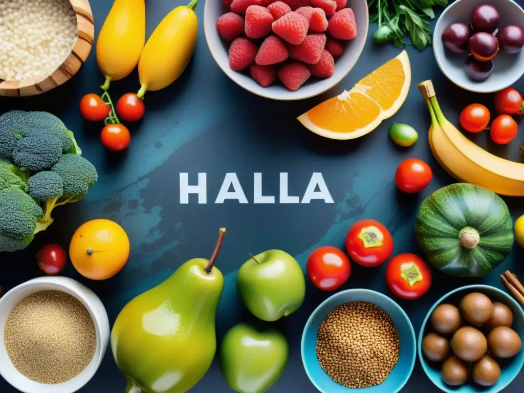 Un bullicioso mercado en línea de productos alimenticios halal, con una diversa variedad de frutas frescas, verduras, carnes y especias en exhibición