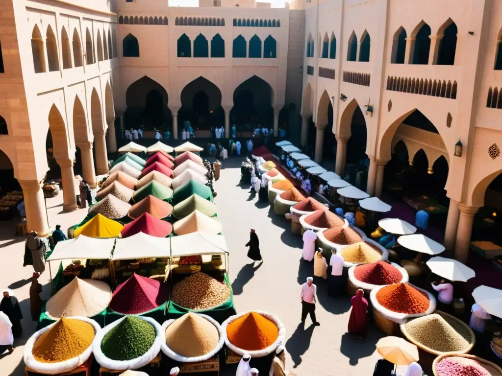 Mercado halal en una ciudad de Oriente Medio: colores, aromas y vida Un bullicioso mercado de Medio Oriente con productos halal coloridos y variados