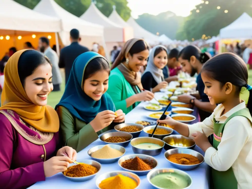 Calendario festivales Halal 2022: Festival bullicioso con colores vibrantes, actividades tradicionales y comida halal diversa