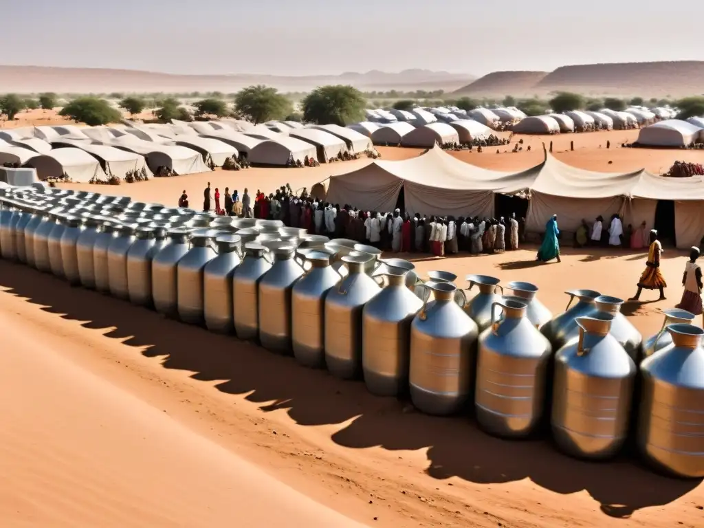 Un campamento de refugiados abarrotado en Darfur, con tiendas improvisadas, caras cansadas y la esperanza de un futuro incierto