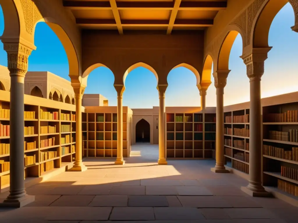 La Casa de la Sabiduría en Bagdad, con detalles arquitectónicos y colores vibrantes