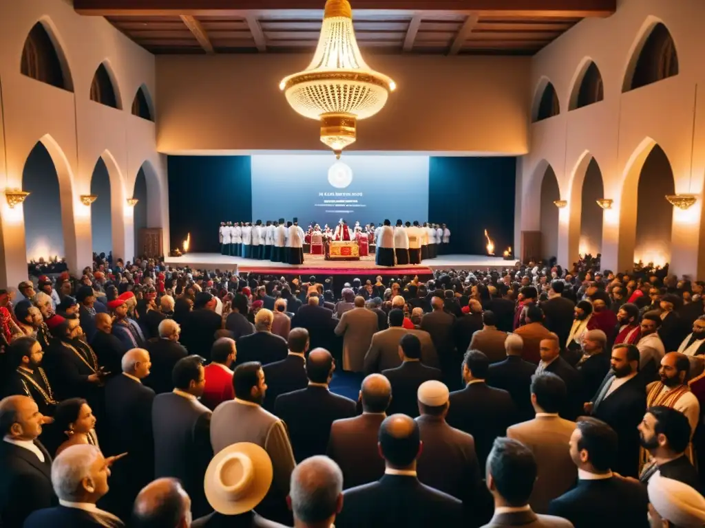 Una celebración Aleví en Turquía: hombres y mujeres danzando Sema en un salón ornamentado, iluminado por velas