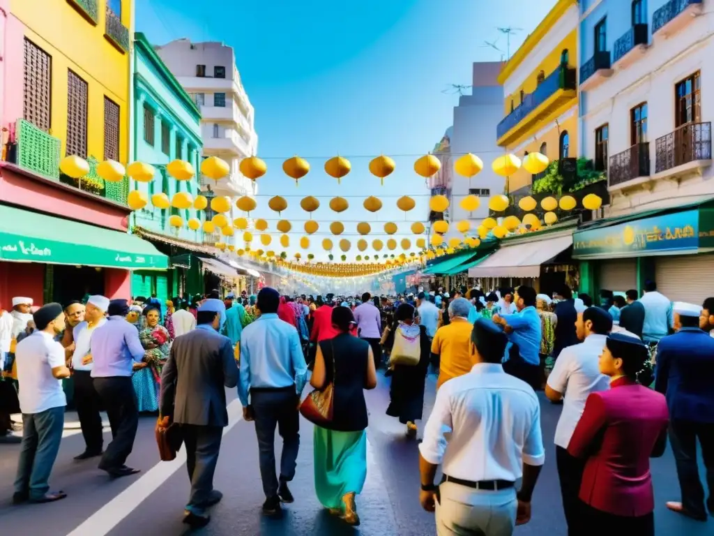 Una celebración vibrante de Eid al-Fitr en las calles de Buenos Aires, Argentina, capturando la presencia islámica en Argentina con alegría y unión