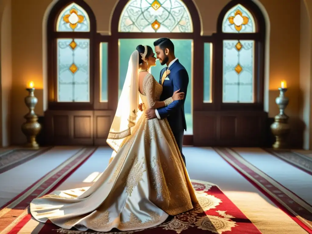 Una ceremonia de boda islámica tradicional con atuendos halal elegantes y elaborados