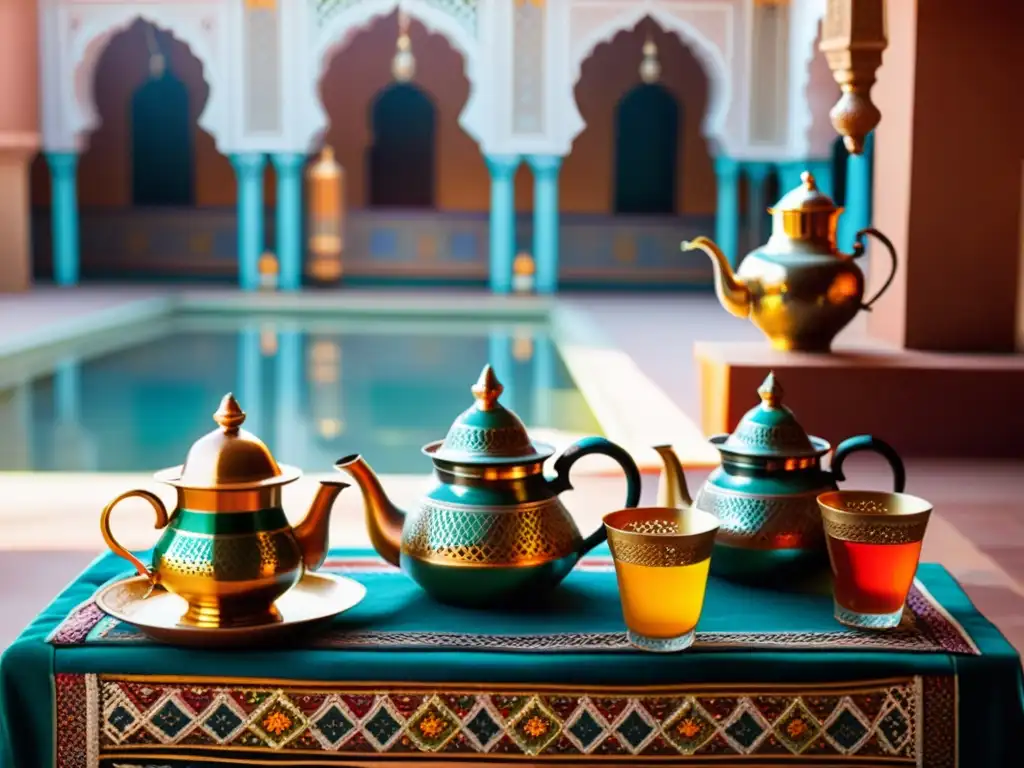 Una ceremonia tradicional de té marroquí en un hermoso patio decorado