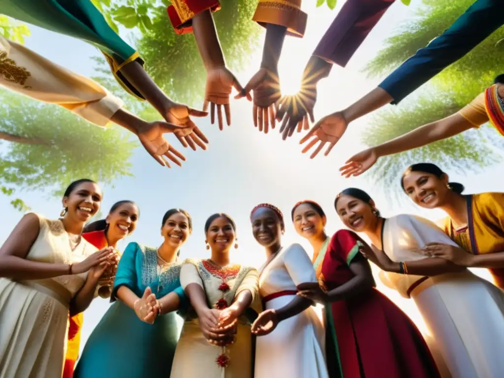 Un círculo de diversidad cultural, unidos cantando