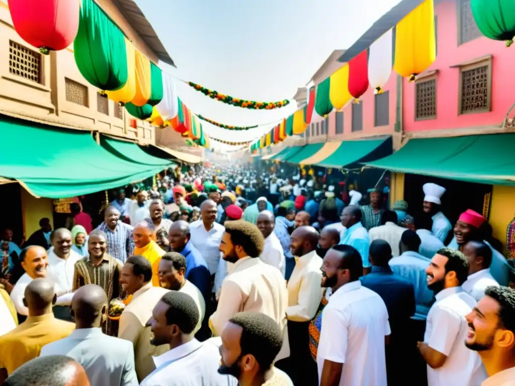 Colorido festival islámico en África, donde se celebra Mawlid alNabi con música, comida deliciosa y alegre congregación