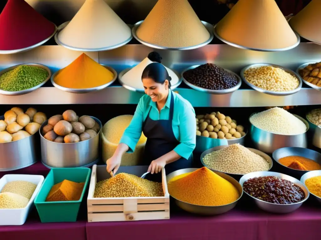 Colorido mercado al aire libre en Andalucía, España, con cocina islámica en Europa, platos tradicionales y bulliciosa atmósfera