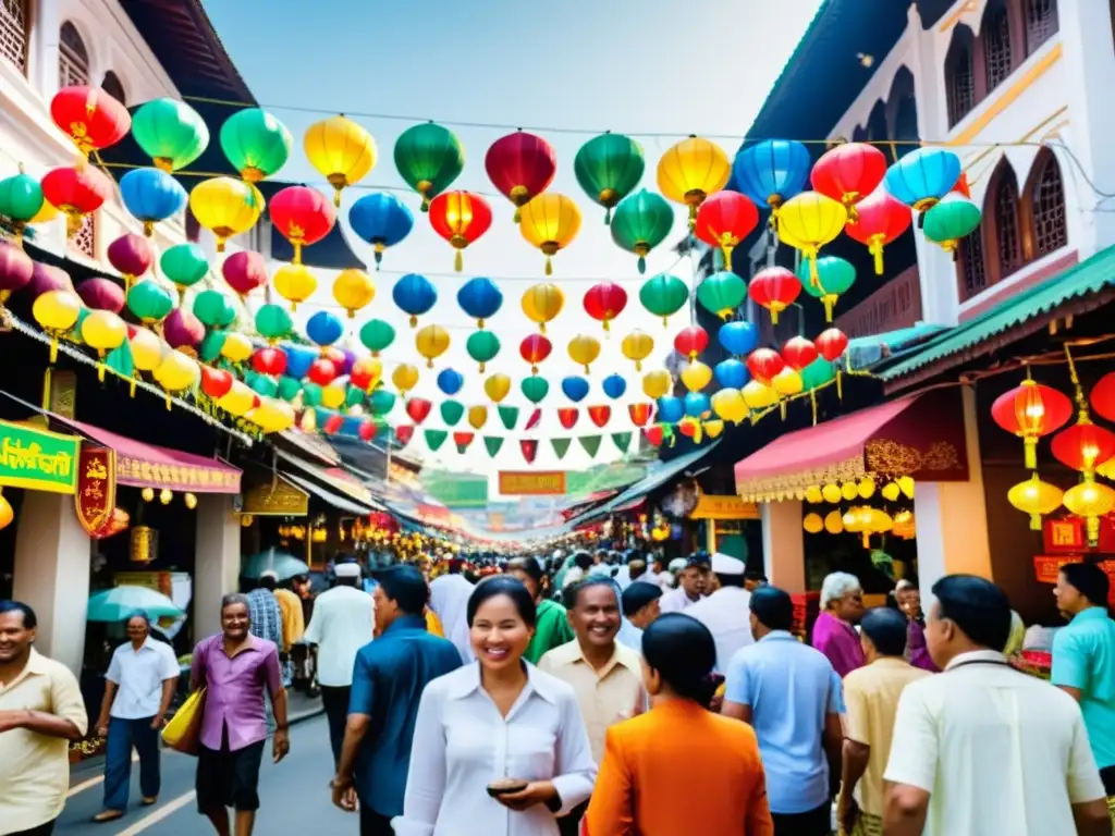 Colorido mercado en festival islámico sudeste asiático