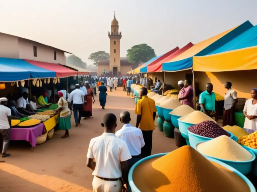 Colorido mercado de Ghana con mezcla de religiones y culturas