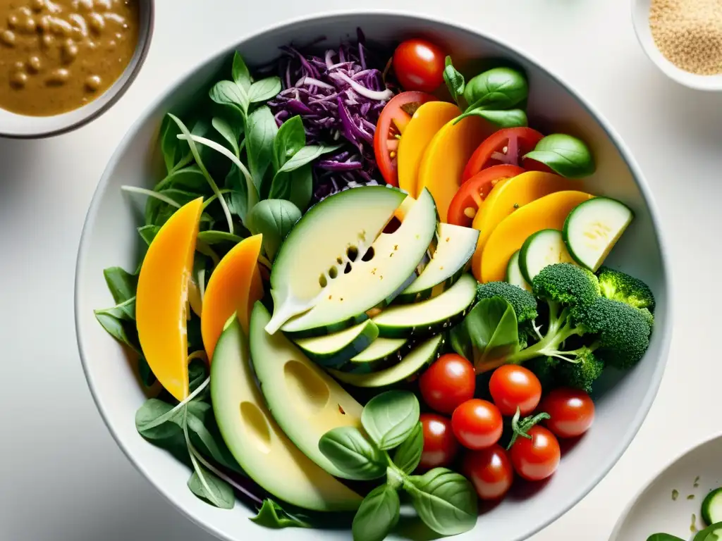 Una deliciosa ensalada llena de color y frescura, con aderezos halal para ensalada que resaltan su sabor y textura