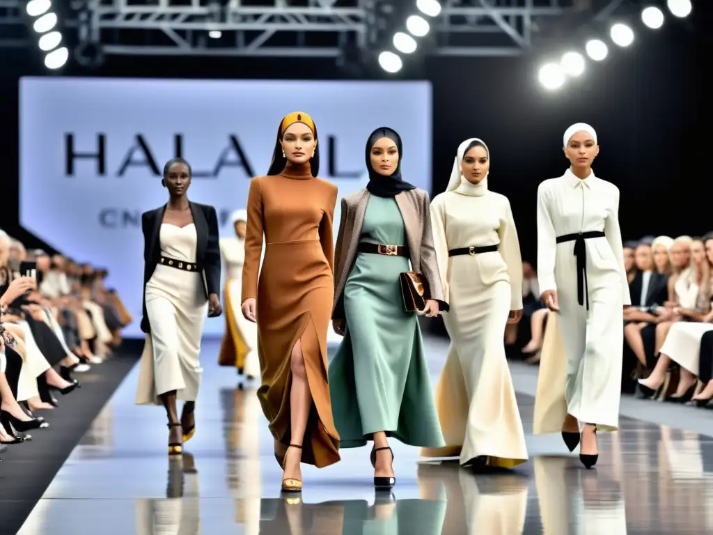 Desfile de moda con modelos diversos en pasarela internacional de Moda Halal