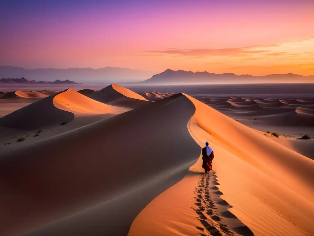 Desierto dorado al atardecer, con dunas y cielo pintados en tonos cálidos