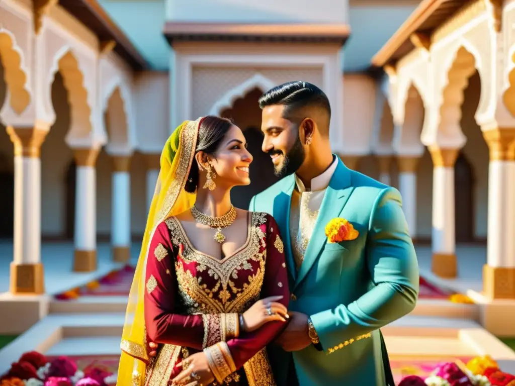 Una deslumbrante ceremonia nupcial islámica en un hermoso patio de mezquita