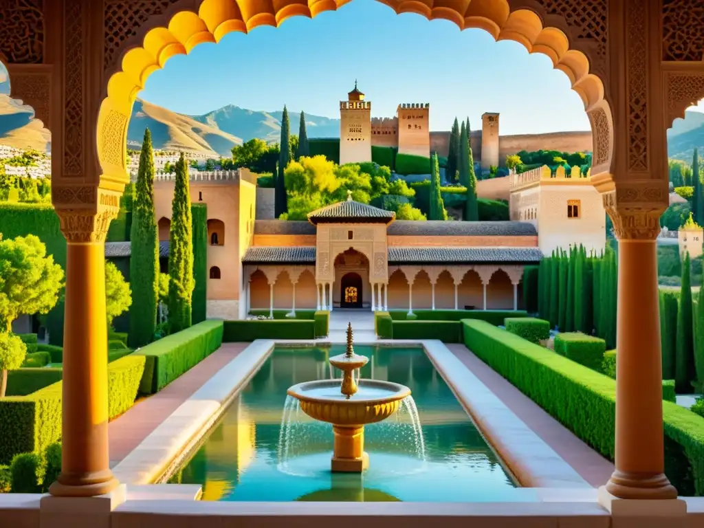 Deslumbrante imagen de la Alhambra en Granada, España, destacando la arquitectura defensiva islámica durante las cruzadas