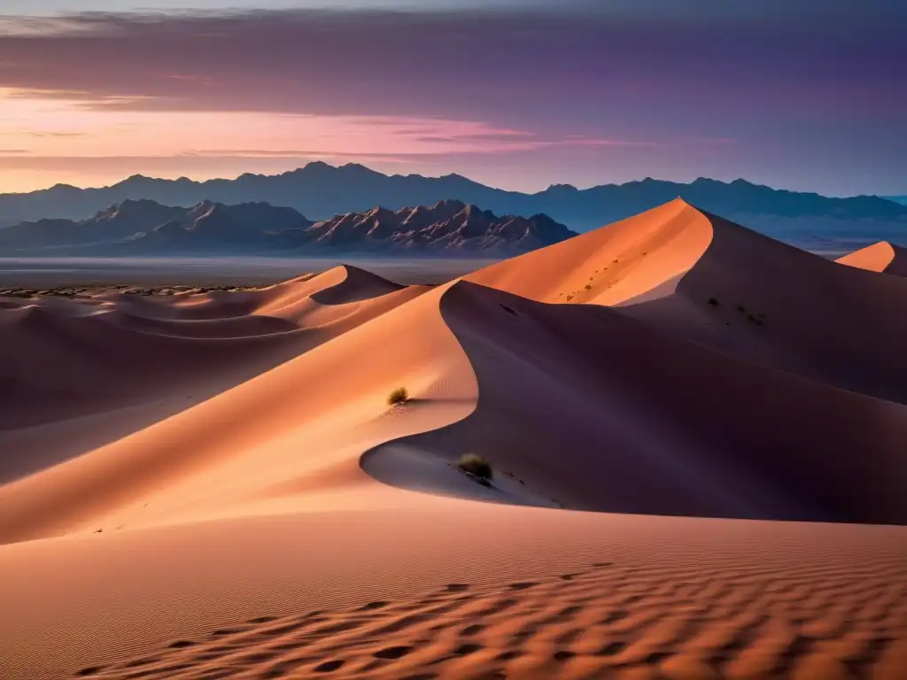 Deslumbrante paisaje desértico al atardecer con figura solitaria en Sufi, transmitiendo tranquilidad y misterio poético