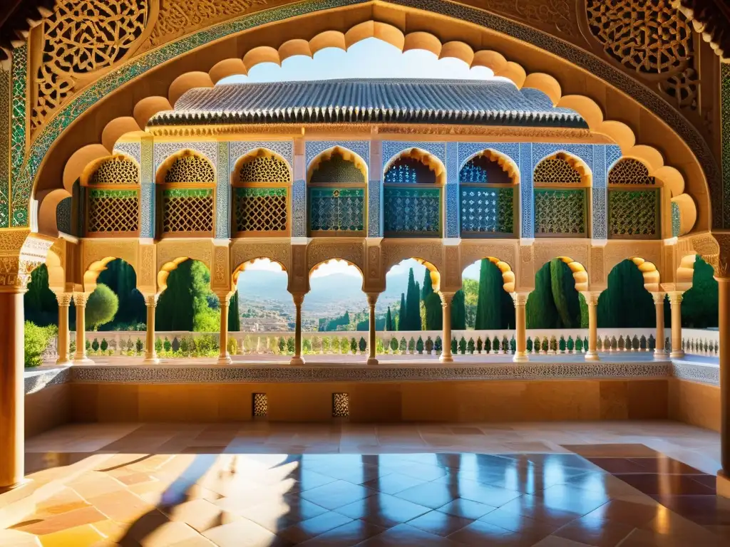 Detallada artesanía y belleza arquitectónica del patrimonio islámico en la ciencia en la majestuosa Alhambra de Granada, España