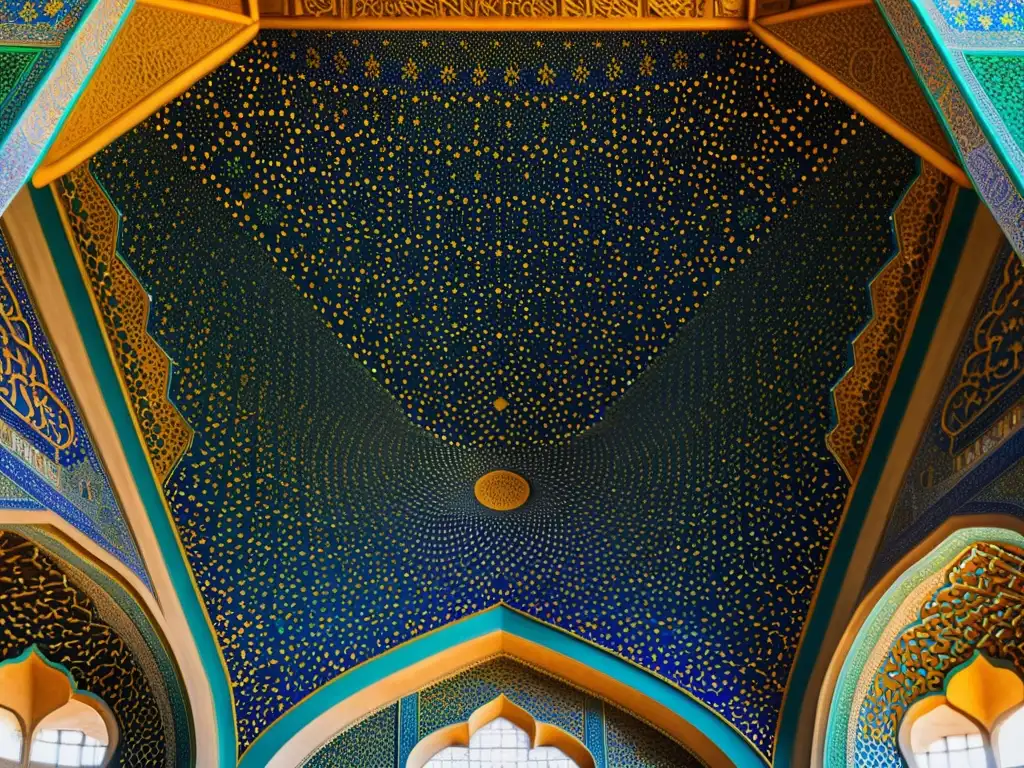 Detallada geometría islámica en la majestuosa arquitectura mundial de la Mezquita Sheikh Lotfollah, Isfahán, Irán