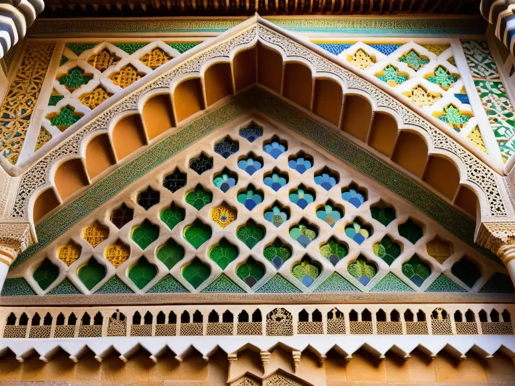 Detallada herencia andalusí en España moderna: Intrincados patrones y azulejos coloridos en la Alhambra, Granada