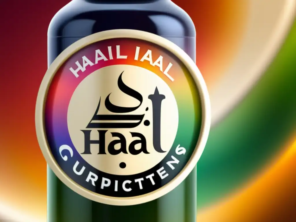 Detallada imagen de un logo de certificación halal en el empaque de suplementos para nutrición, exudando autenticidad y confianza