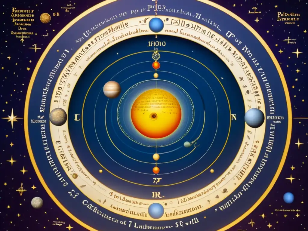 Detallada representación del modelo ptolemaico del sistema solar, con influencia astronómica musulmana en el Renacimiento europeo