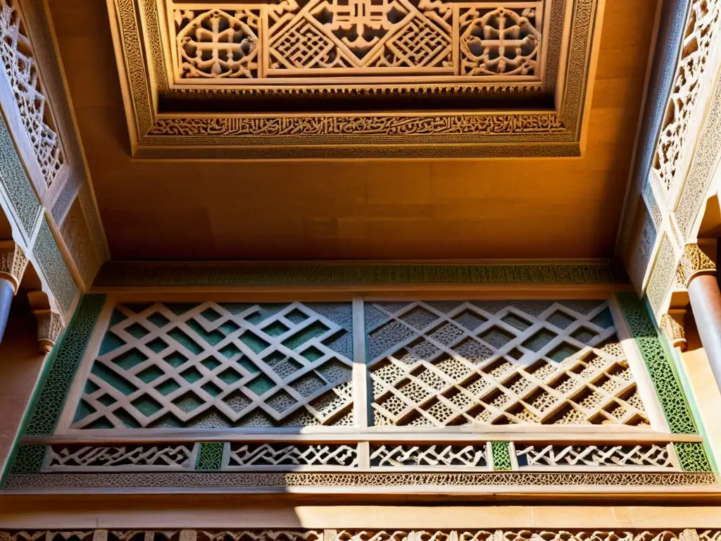 Detallada representación de los patrones geométricos islámicos en la Alhambra, destacando su belleza y simbolismo en el Renacimiento