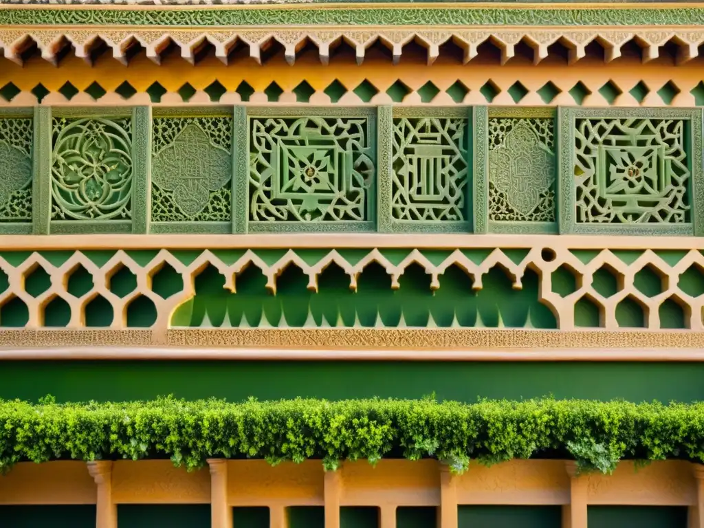 Detallada estuco Alhambra: símbolos arquitectura nazarí