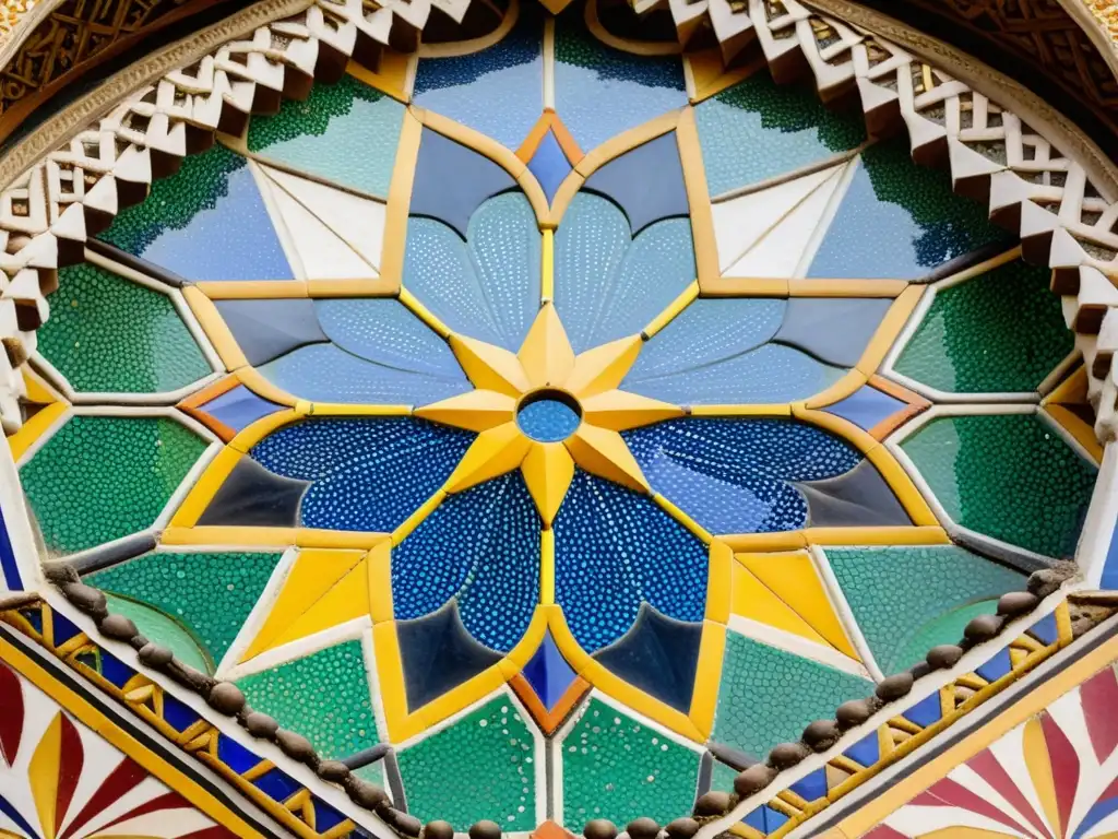 Detallado mosaico del Alcázar de los Reyes Cristianos en Córdoba, reflejo de la grandeza de los Palacios del califato de Córdoba