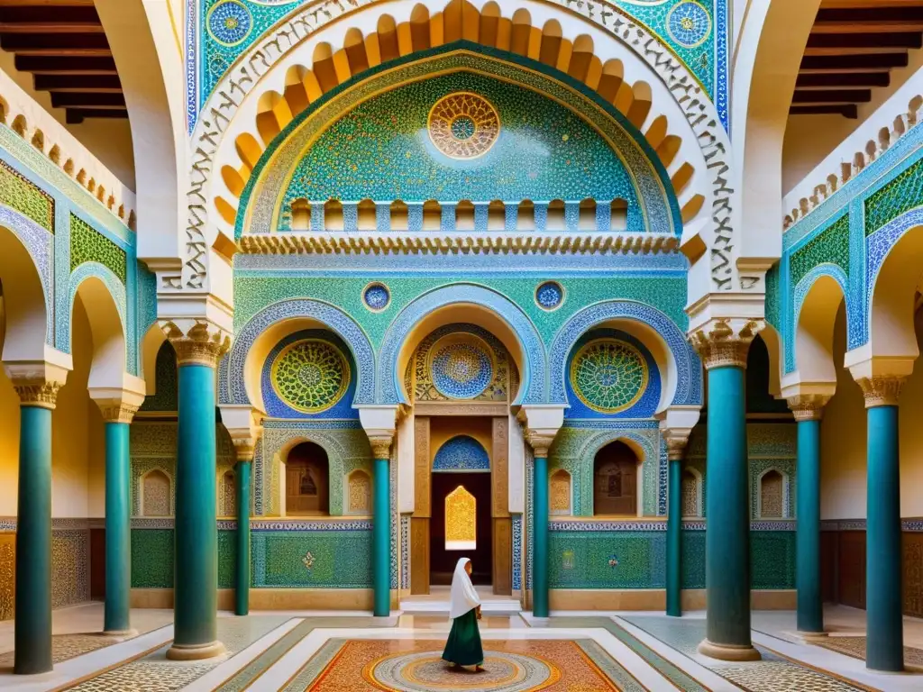 Detallado mosaico islámico en la Gran Mezquita de Córdoba, reflejando elementos distintivos del arte islámico