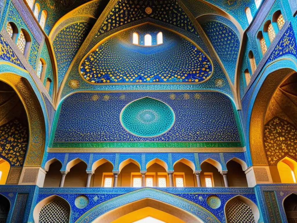 Detallados mosaicos en la mezquita islámica de Sheikh Lotfollah en Isfahán, Irán, deslumbran con sus colores y diseños geométricos