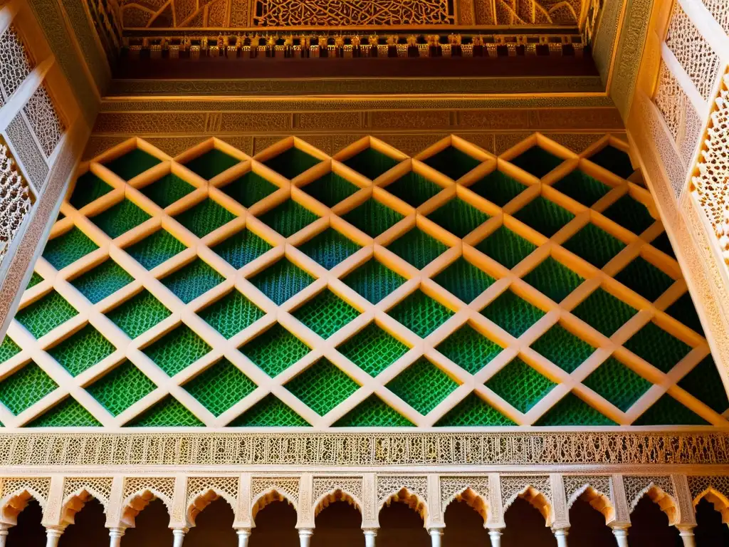 Detallados patrones geométricos del arte islámico en la Alhambra, Granada