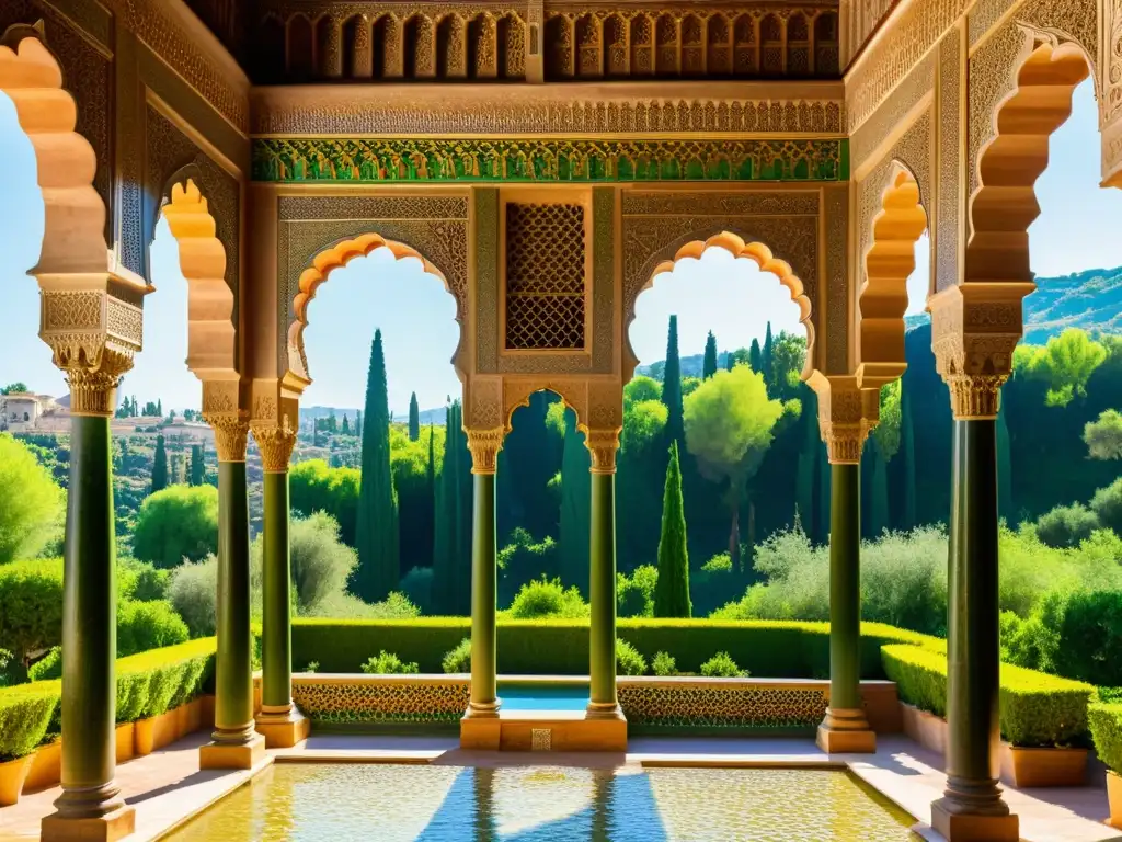 Detalle en 8k de la Alhambra, con sus intrincados grabados y arcos