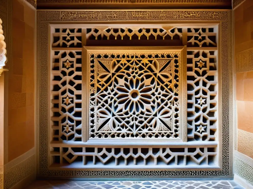 Detalle del arabesco en la Alhambra de Granada, España, revelando la belleza y significado del arabesco en arte islámico