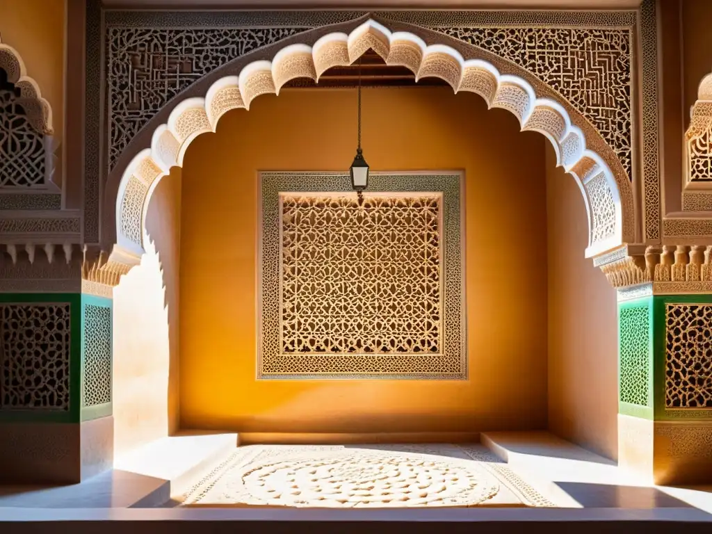 Detalle de arte islámico: Geometría divina en las paredes de la Alhambra, Granada